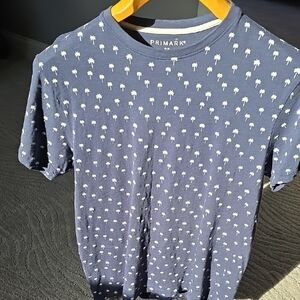 Primark Blue Tee with White Palm Print
